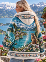 Veste à capuche décontractée Vintage Swiss Art-Print Femme