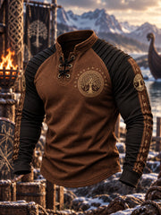 Haut viking à manches longues et col rond pour homme, imprimé