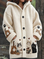 Manteau long imprimé de chat mignon pour femmes
