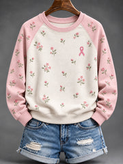 Rose Rose des femmes et Rose Charité Ruban Motif Casual Raglan manches Sweatshirt