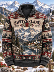 Sweat-shirt Homme Imprimé Inspiration Alpine En Flanelle À Col Montant