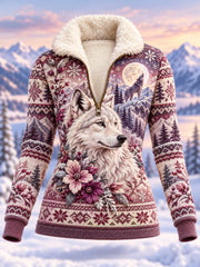 Haut à col en fourrure pour femme, motifs nordiques animaux, automne-hiver