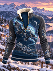 Retro Viking Sweat zippé décontracté «Black Night Aurora»