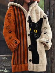 Manteau long pour femme avec impression artistique de chat mignon