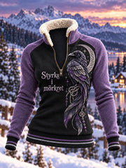 Retro Viking "Fear No Darkness" Raven Sweat zippé décontracté