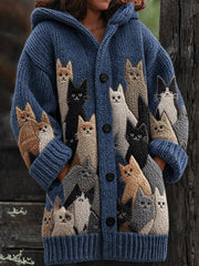 Manteau long pour femme avec impression artistique de chat mignon