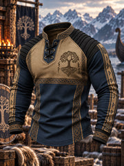 Haut viking à manches longues et col rond pour homme, imprimé
