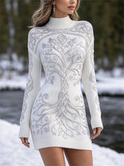 Femme Classy Viking Arbre de Vie Celtique Noeud Imprimer Mock Neck Pull Dress