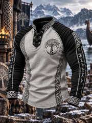 Haut viking à manches longues et col rond pour homme, imprimé