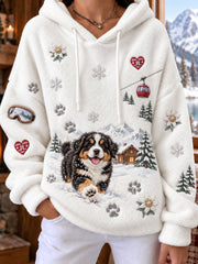 Femme Vintage Swiss-Art-Print Casual & confortable Flanelle Sweat à capuche