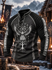 Haut viking à manches longues et col rond pour homme, imprimé