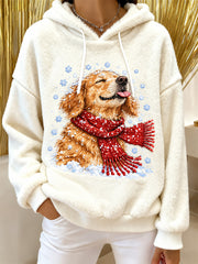 Sweat à capuche en flanelle mignon avec imprimé chien pour femme