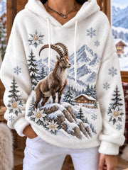 Sweat-shirt à capuche en flanelle pour femme, style vintage avec imprimé d’art suisse, décontracté et confortable
