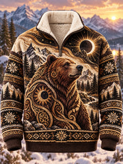 Chemise à col montant en peluche animaux nordiques automne et hiver pour hommes