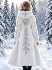 Manteau long en flanelle pour femme, arbre de Noël chic et flocons de neige