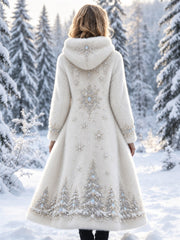 Femmes Classy arbres de Noël & Flocons de neige Art Print Flanelle Long Manteau