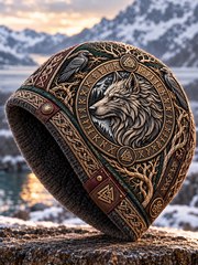 Bonnet tricoté chaud pour l’automne et l’hiver, style viking vintage