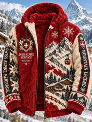 Veste à capuche en flanelle Alpine-Themed Print Homme