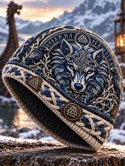 Bonnet tricoté chaud pour l’automne et l’hiver, style viking vintage