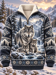 Chemise nordique à col montant en peluche pour homme, motifs animaux, automne-hiver