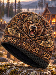 Bonnet tricoté unisexe viking nordique chaud pour le froid