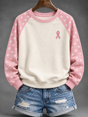 Les femmes à pois et rose Charité Ruban Motif Casual manches Raglan Sweatshirt