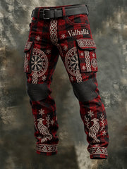 Pantalon zippé chaud en peluche de style viking Valhalla pour hommes