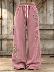 Pantalon de survêtement décontracté pour femme, motif floral rose et ruban rose de la solidarité