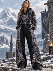 Ensemble deux pièces pour femme: veste-sweat à épaules tombantes ornée d’ motifs vikings et pantalon de jogging