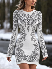 Robe pull col rond pour femme, motif vintage à ailes vikings et nœud celtique
