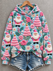 Sweat à Capuche Décontracté à Imprimé Père Noël Rose pour Femme