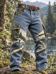 Pantalon de travail imprimé à motif de pêche vintage pour hommes