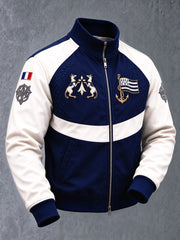 Veste décontractée zippée pour homme, imprimé patchwork breton français