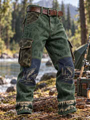 Pantalon de travail imprimé rétro motif de pêche classique pour hommes
