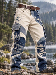 Pantalon de travail imprimé à motif de pêche classique rétro pour homme