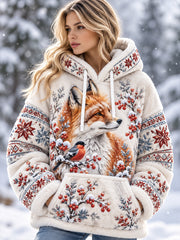 Sweat à capuche en flanelle à motifs d'animaux pour femme, collection automne-hiver nordique