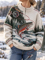 Pull à motif de pêche traditionnel pour femmes