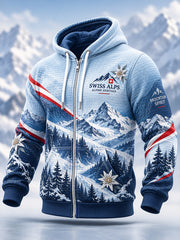 Veste à capuche en tricot gaufré à imprimé d'inspiration alpine pour homme