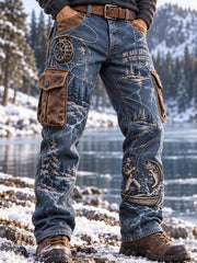 Pantalon de travail imprimé à motif de pêche classique rétro pour homme