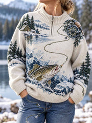 Pull à imprimé traditionnel de pêche pour femme