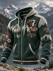 Veste à capuche en maille gaufrée à imprimé d’inspiration alpine pour homme