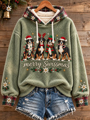 Sweat à capuche en flanelle imprimé motif Noël suisse pour femme