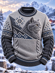 Sweat rétro à col rond style nordique pour chats