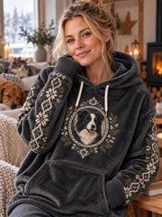 Sweat à capuche en flanelle rétro style nordique Border Collie pour animaux de compagnie