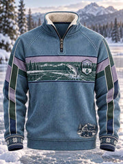 Sweat à capuche homme à imprimé graphique, style pêche hivernale traditionnelle