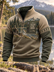 Sweat-shirt à imprimé traditionnel de pêche pour homme