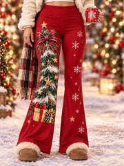 Pantalon imprimé arbre de Noël pour femmes