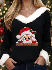 Pull ras du cou imprimé Funny Santa Claus pour femme