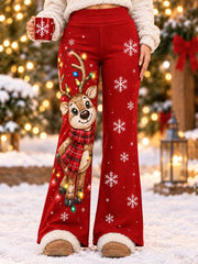 Pantalon de Noël à imprimé cerfs pour femme