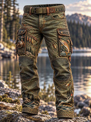 Pantalon long imprimé motif pêche vintage pour homme
